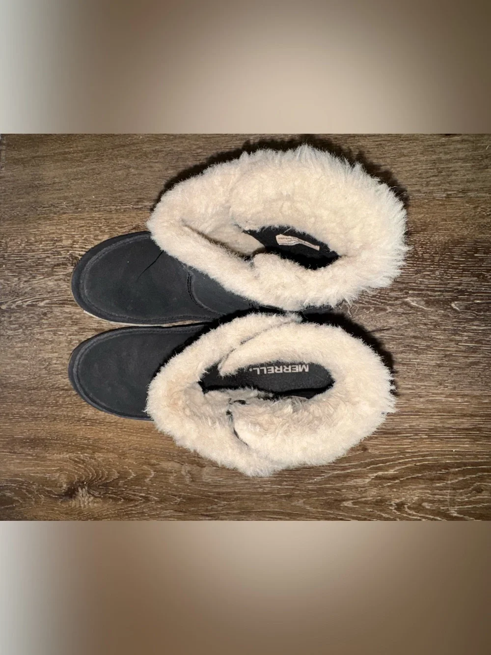Merrells Women’s Black Suede Winter Ankle Boots with Faux Fur Lining